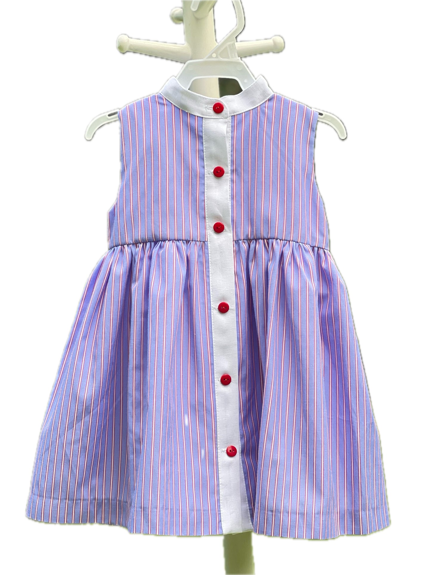 Vestido Azul rayas rojas