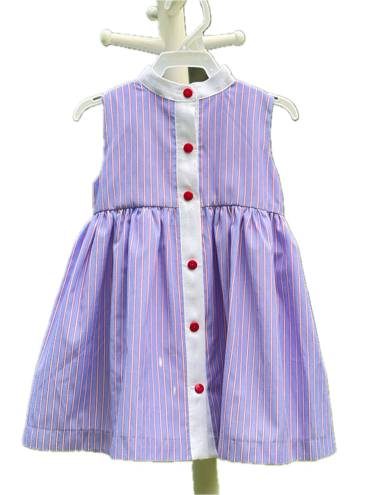 Vestido Azul rayas rojas
