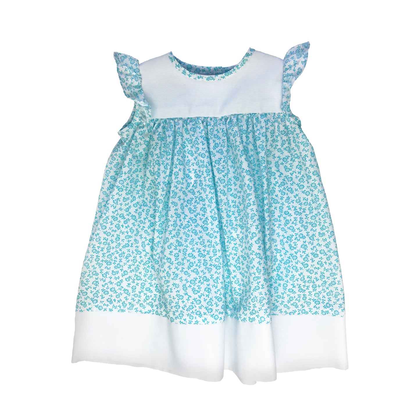Vestido estampado flores con olán en la mano color azul