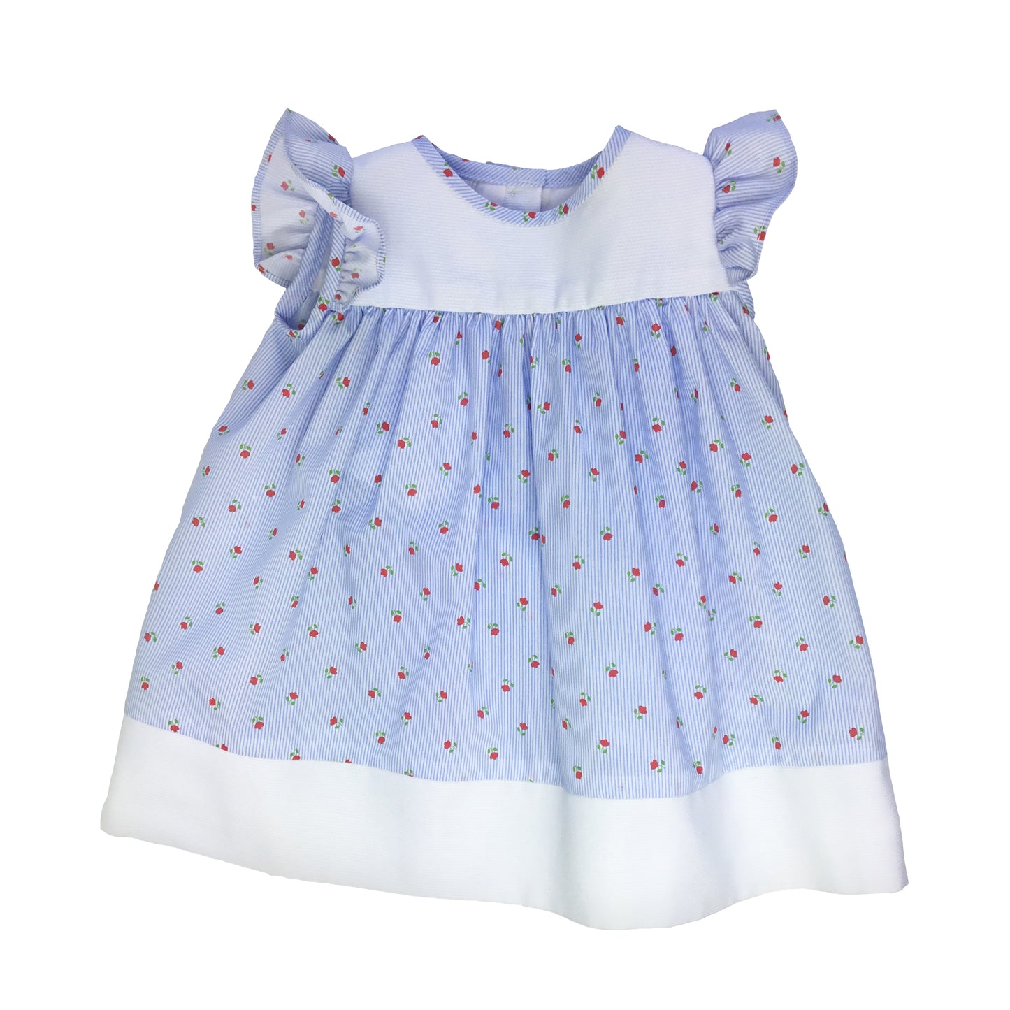VESTIDO NIÑA AZUL CON OLAN EN MANGA