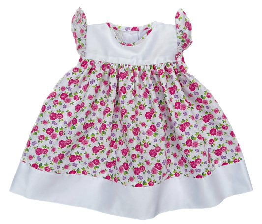 Vestido flower print rojo y rodete blanco