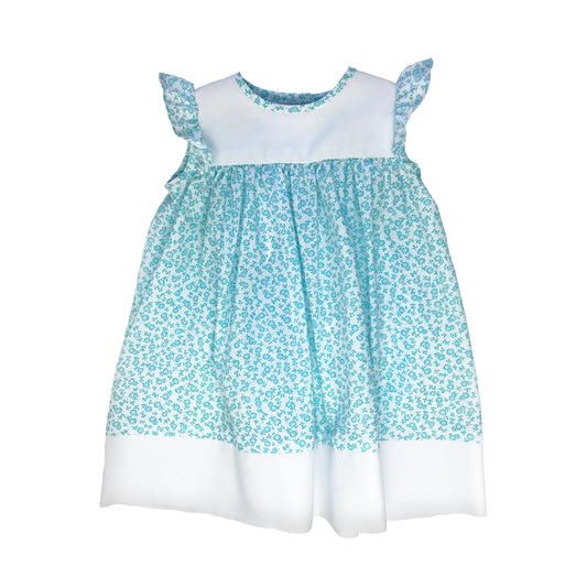 Vestido estampado flores con olán en la mano color azul